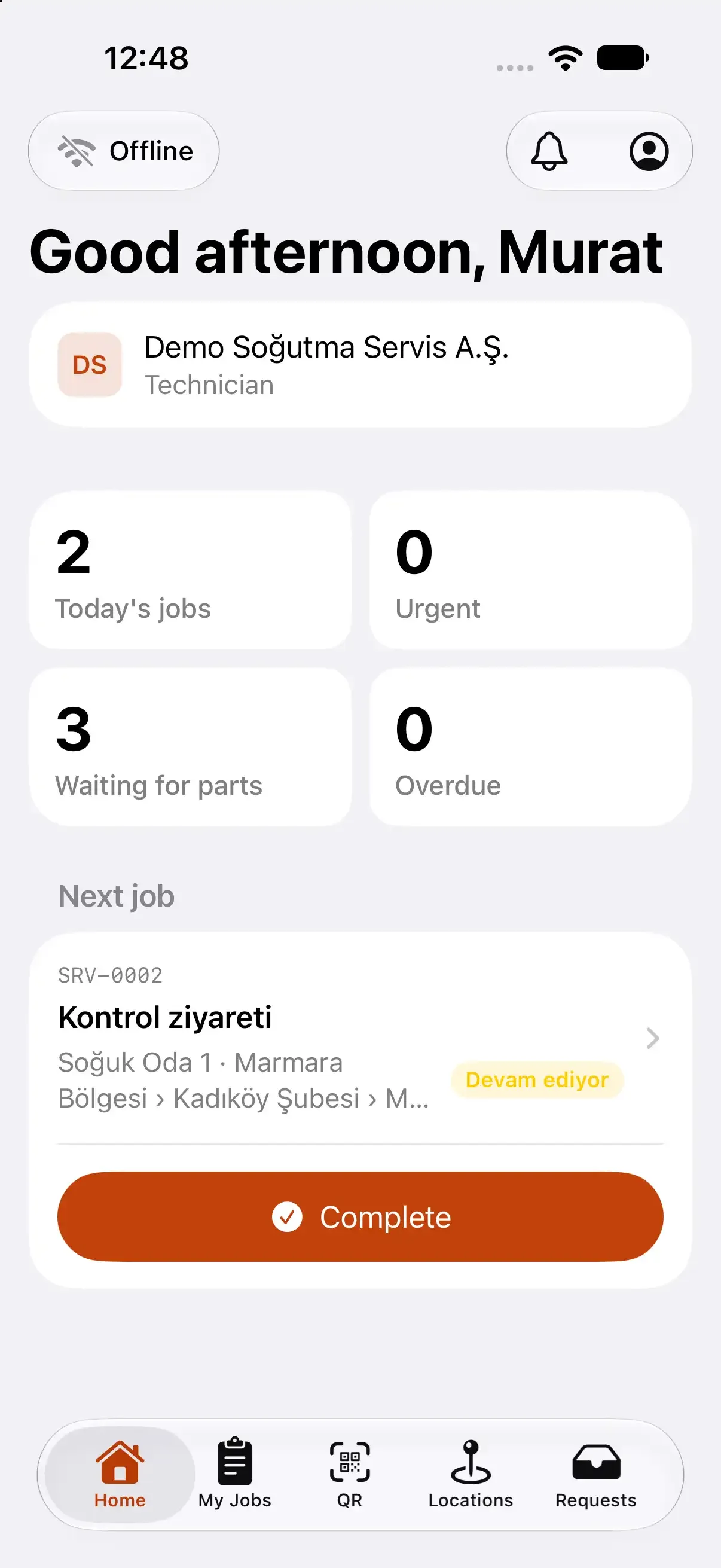 Saha technician app home screen